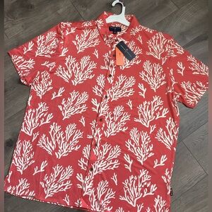 Margaritaville Men’s XL Button Down Short Sleeve Shirt Coral NWT